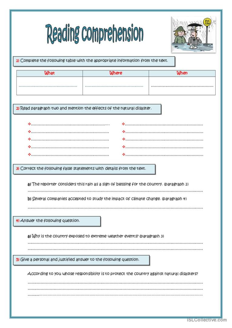 India Crippledextreme Weather Re…: English Esl Worksheets Pdf pertaining to Severe Weather Reading Comprehension Worksheets