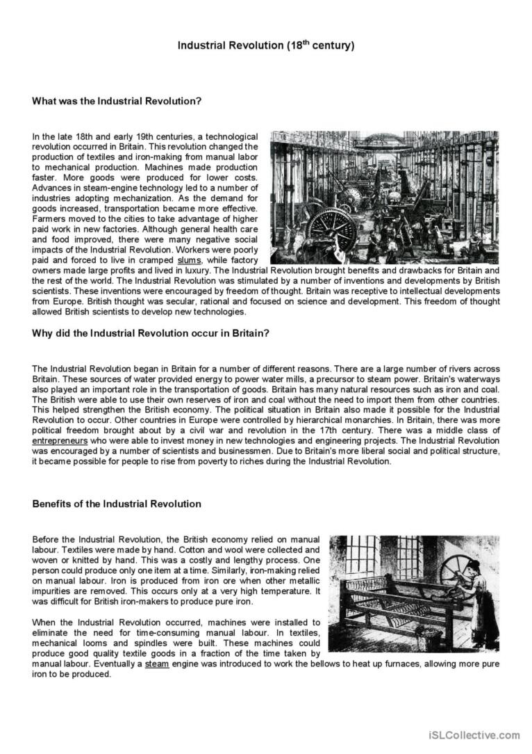 Industrial Revolution - Social Studi…: English Esl Worksheets Pdf pertaining to American Industrial Revolution Reading Comprehension Worksheets