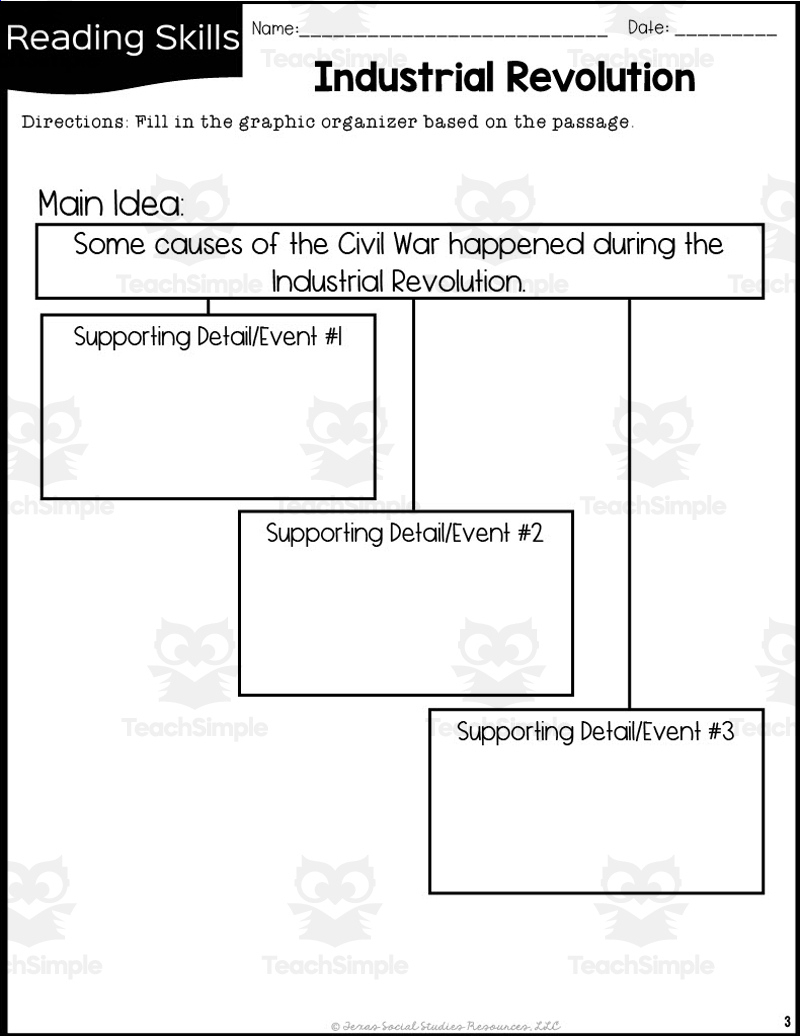 Industrial Revolution + The Civil War Reading Packet inside Usa Industrialization Era Reading Comprehension Worksheets