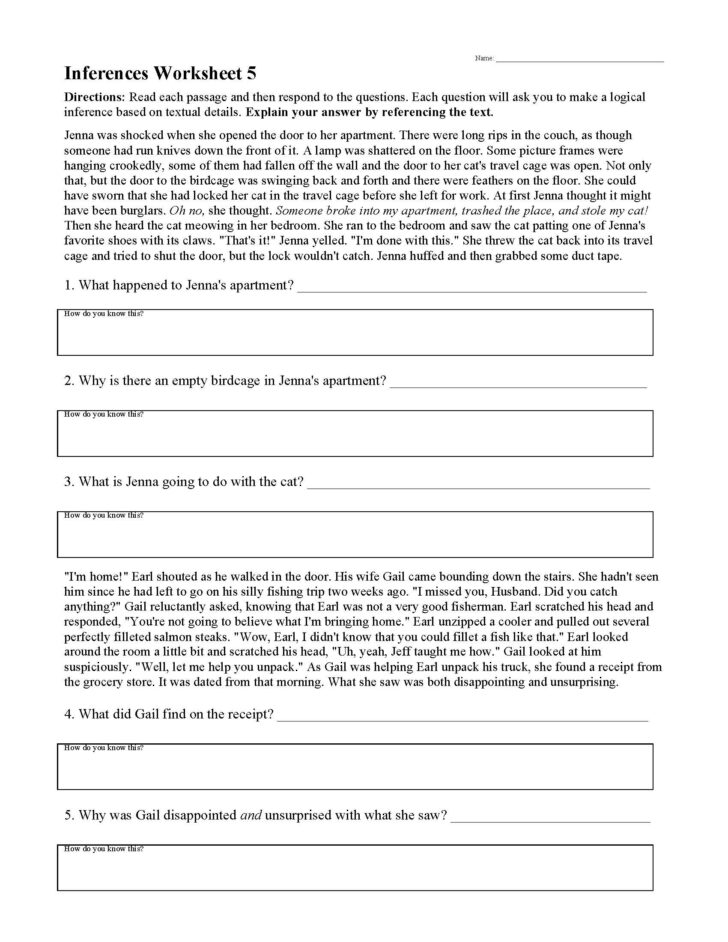Making Inferences Reading Comprehension Worksheet