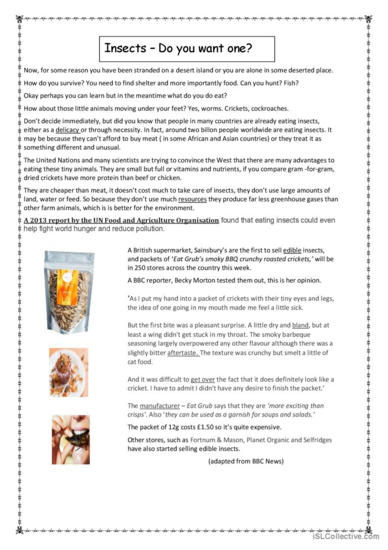 Insects _ Want One? Reading For Deta…: English Esl Worksheets Pdf throughout Insect Reading Comprehension Worksheets