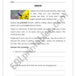 Insects Reading Comprehension   Esl Worksheetlcaste22 Throughout Insect Reading Comprehension Worksheets