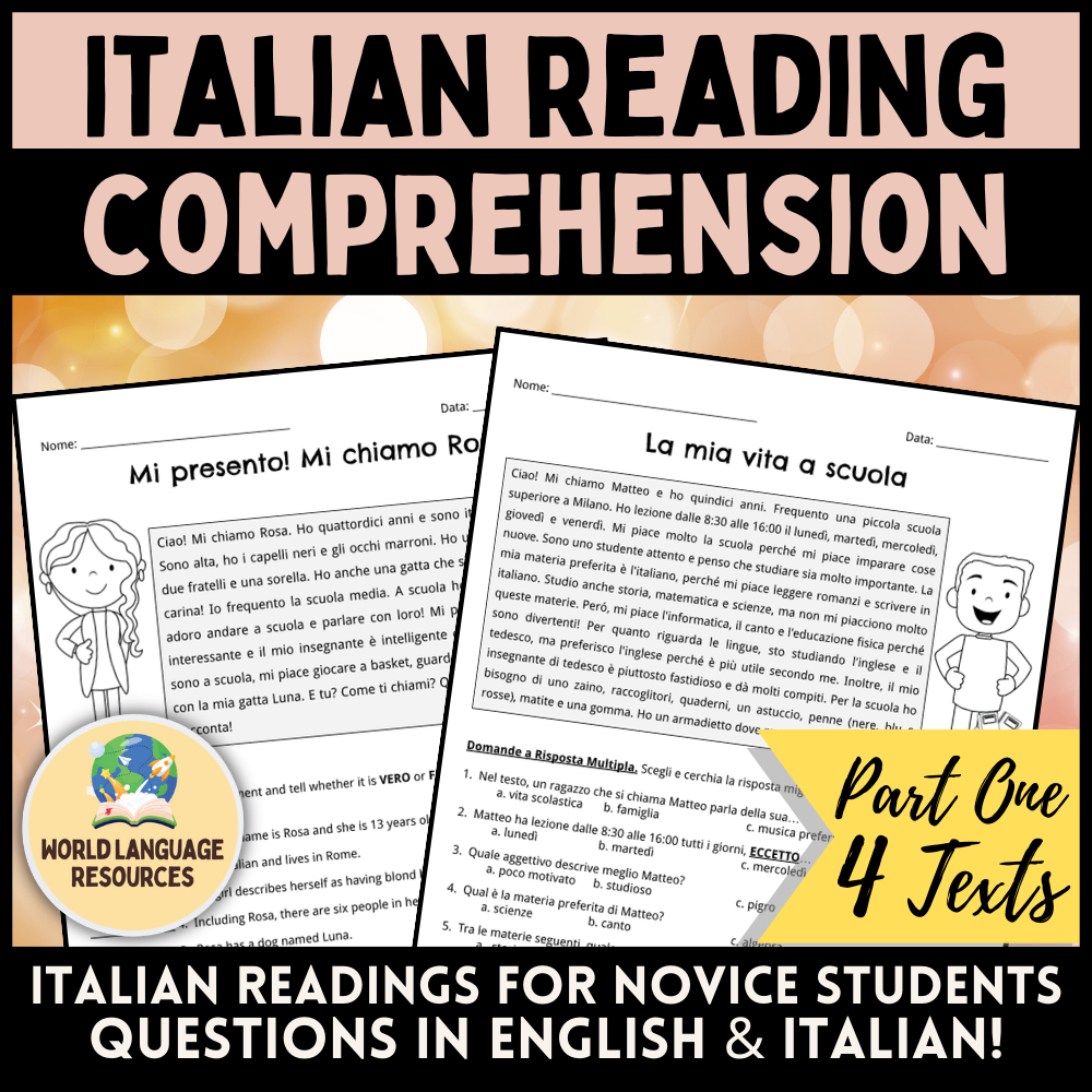 Italian Reading Comprehension For Novices (Part 1) - Comprensione intended for Italian Reading Comprehension Worksheets