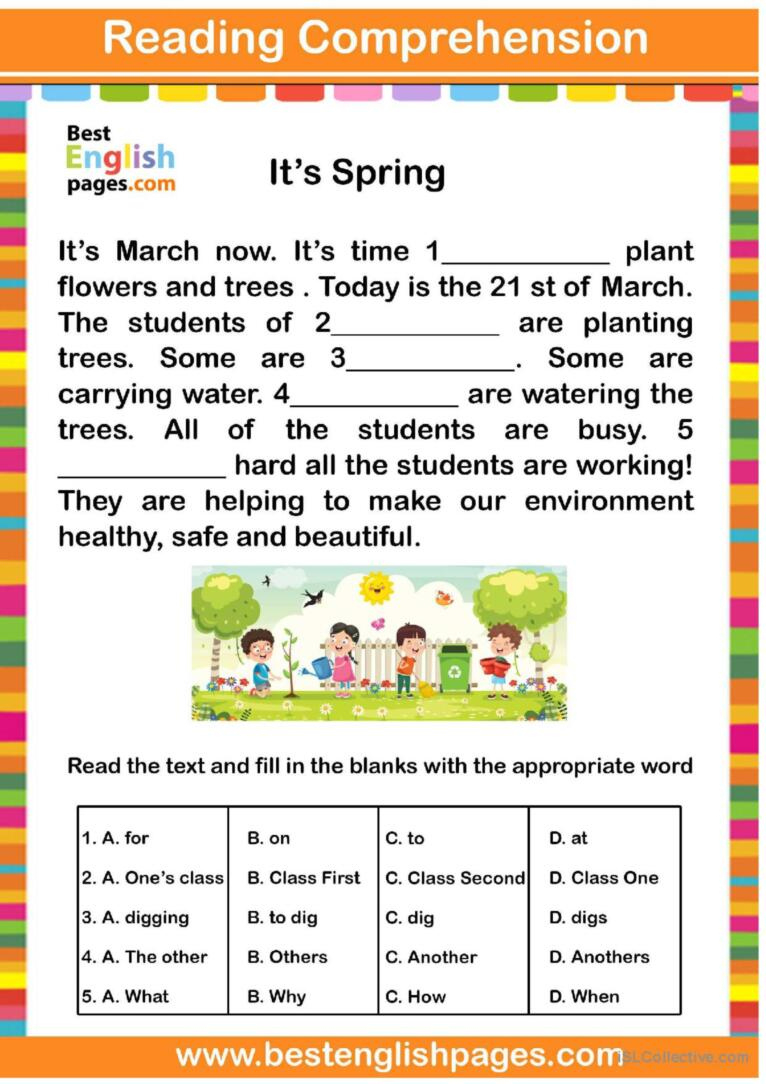 It&amp;#039;S Spring: Reading Comprehension: English Esl Worksheets Pdf &amp;amp; Doc with Spring Reading Comprehension Worksheets