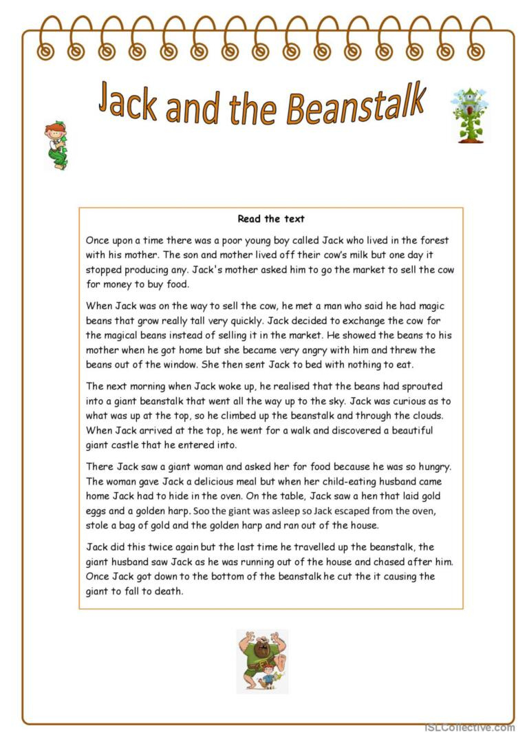 Jack And The Beanstalk Reading Compr…: Français Fle Fiches within Jack and the Beanstalk Reading Comprehension Worksheets