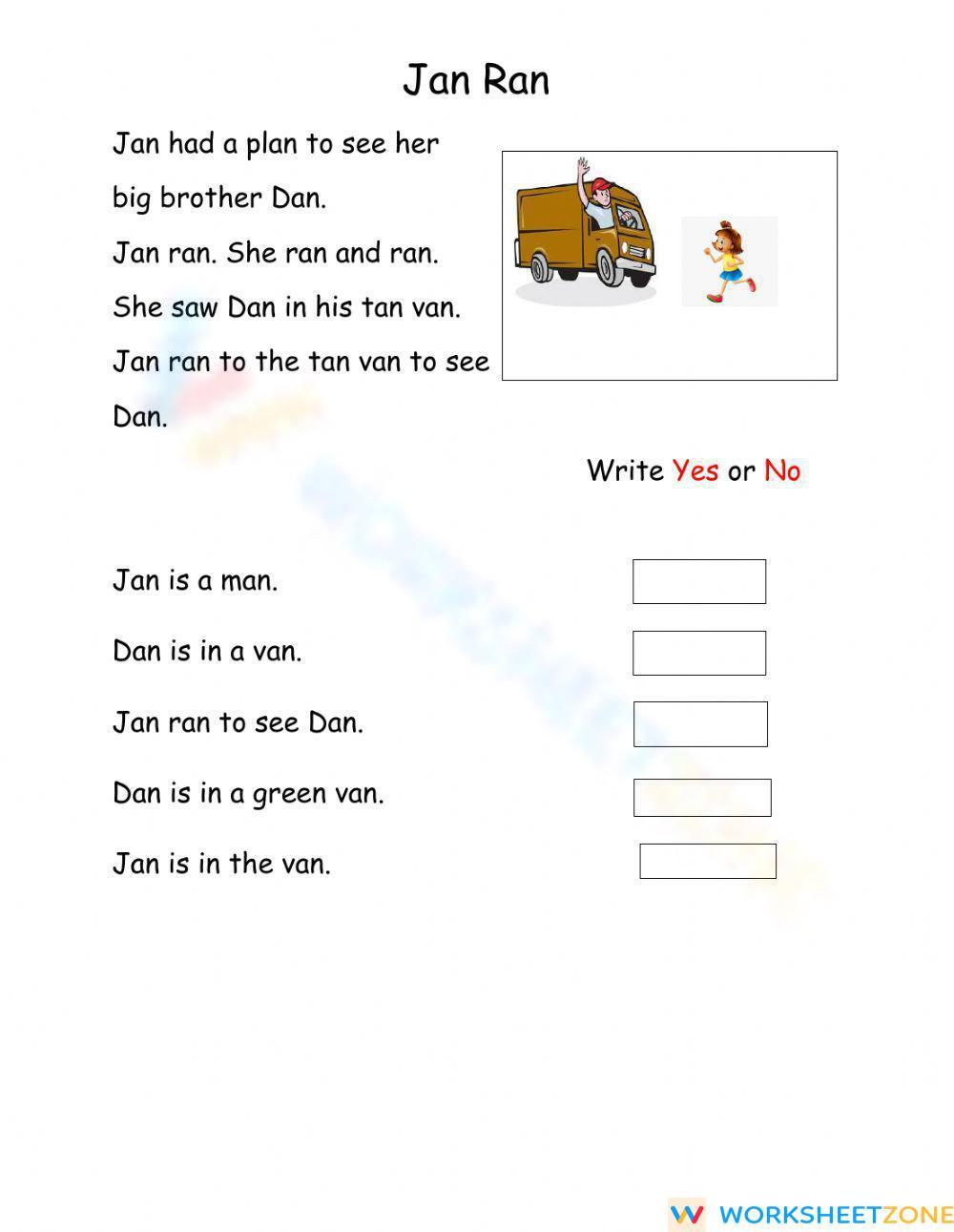 Jan Ran – Reading Comprehension For Kids Worksheet regarding Year 1 Reading Comprehension Worksheets Liveworksheets