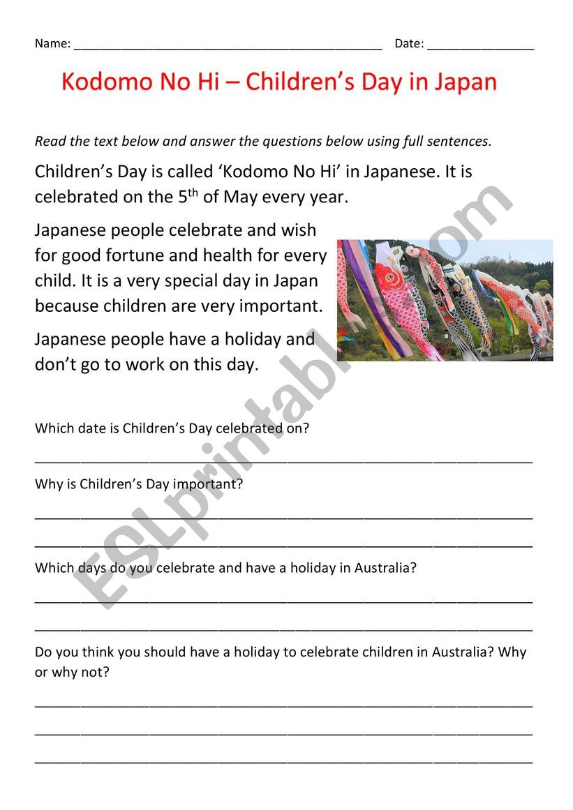 Japanese Children´s Festival Reading Comprehension - Esl Worksheet with regard to Japan Reading Comprehension Worksheets
