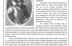 John Smith, Leader Of Jamestown- Reading Comprehension Passage And with regard to Jamestown Reading Comprehension Passages Worksheets
