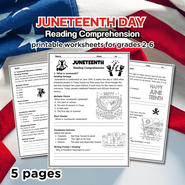 Juneteenth Reading Comprehension Questions Worksheets