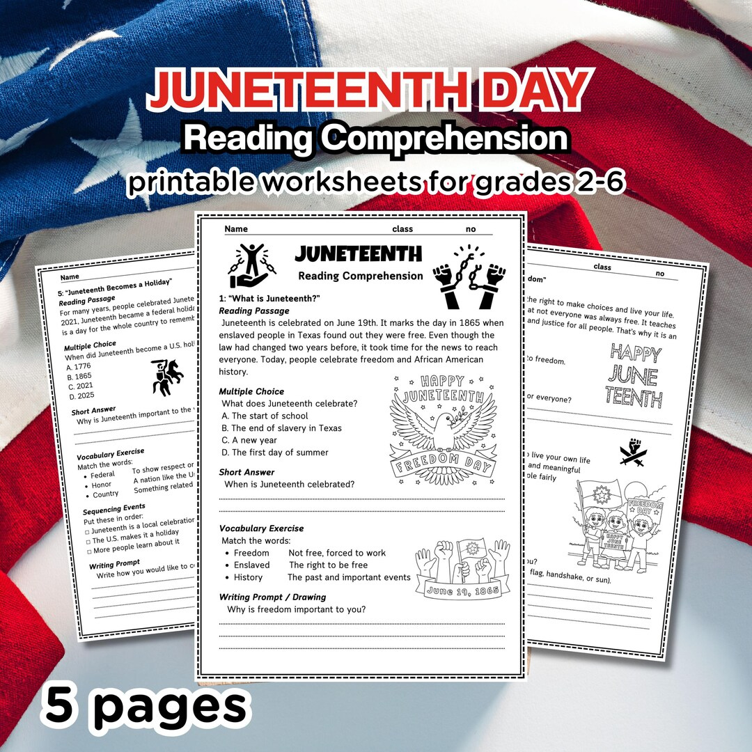 Juneteenth Day Reading Comprehension Worksheets For Grades 2-6 inside Juneteenth Reading Comprehension Questions Worksheets