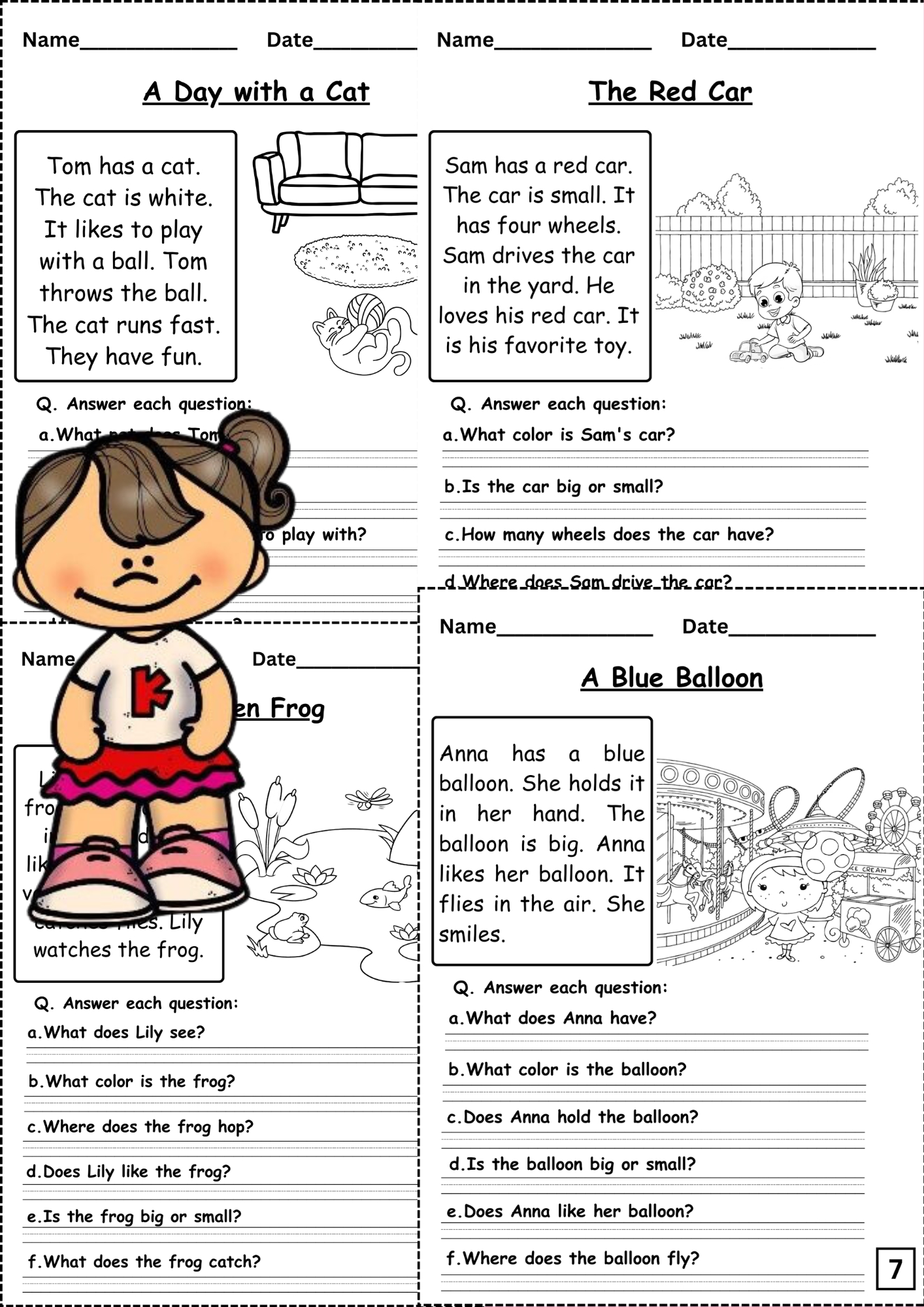 Kindergarten Reading Comprehension ( 34 Printables)16 Passages throughout Reading Comprehension Copy Paste Worksheets