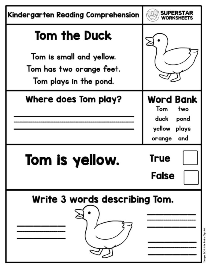 Reading Comprehension For Kindergarten Worksheets