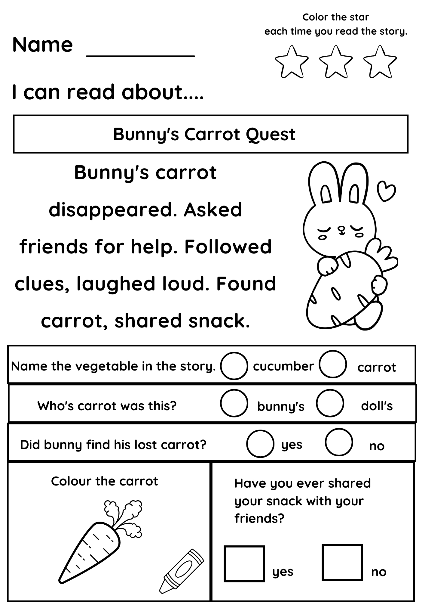 Kindergarten Reading Worksheets And Printables intended for Printable Kindergarten Reading Comprehension Worksheets Free