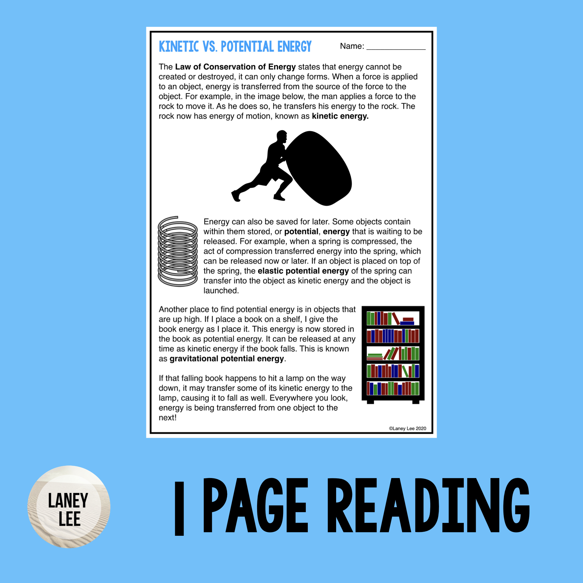 Kinetic Vs. Potential Energy - Reading Comprehension Worksheets regarding Potential and Kinetic Energy Reading Comprehension Worksheet