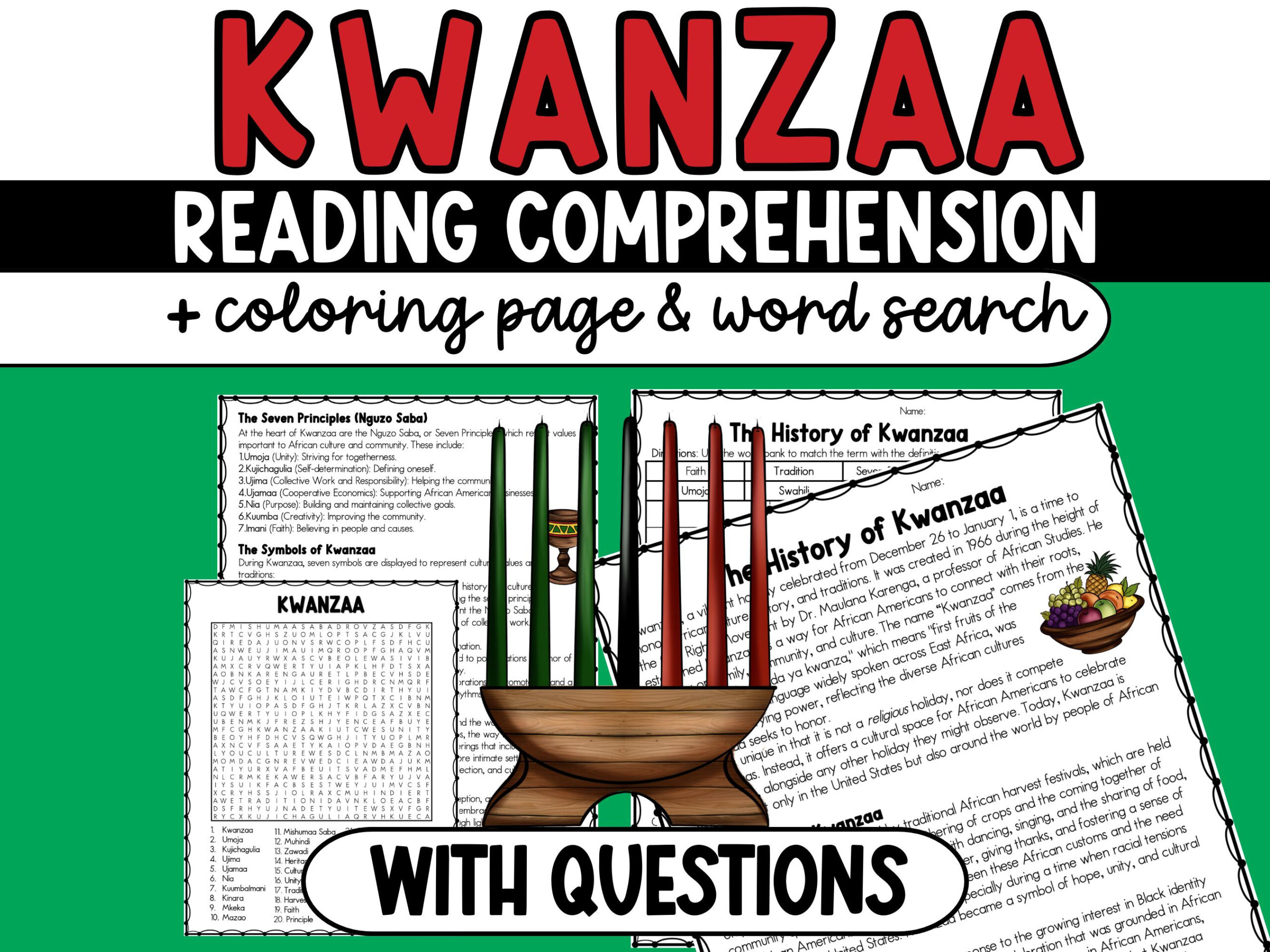 Kwanzaa | Reading Comprehension Passage With Questions, December in Kwanzaa Reading Comprehension Worksheets