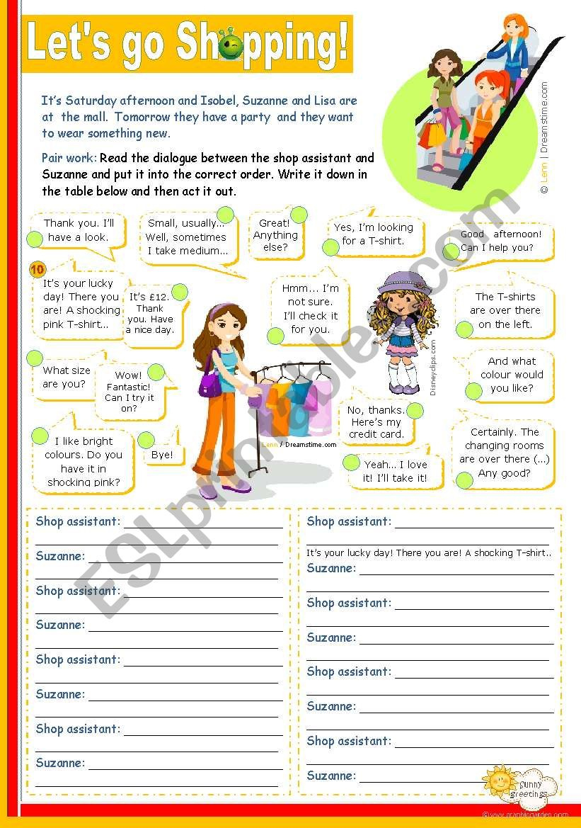Let´s Go Shopping!&amp;quot; - Reading + Writing + Speaking Activity For for Shopping For Clothes Reading Comprehension Worksheets
