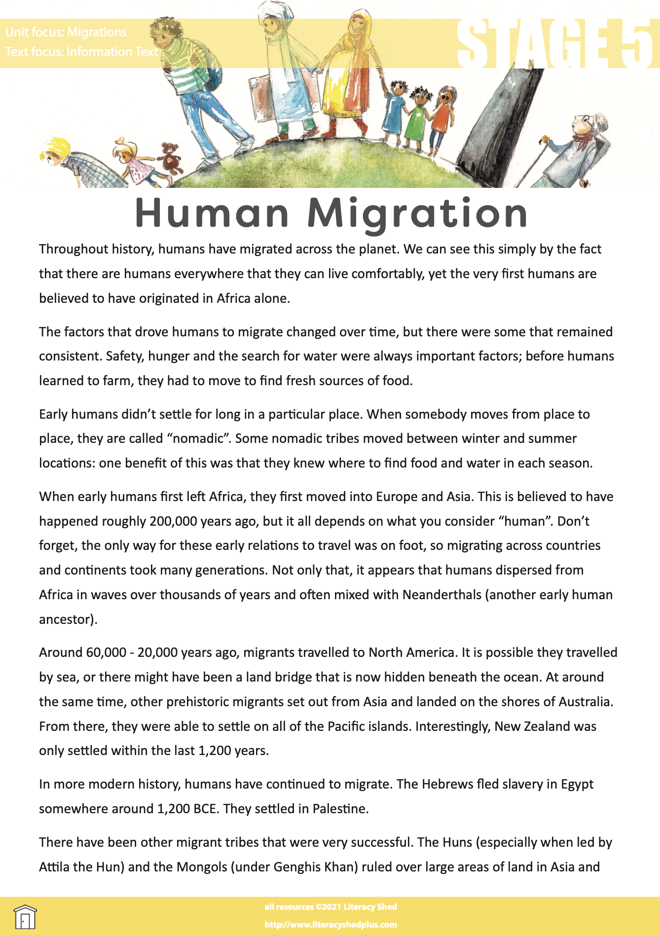 Literacy Shed Plus - Litshed Resource // Human Migration Stage 5 Comp pertaining to Immigrant Reading Comprehension Worksheets
