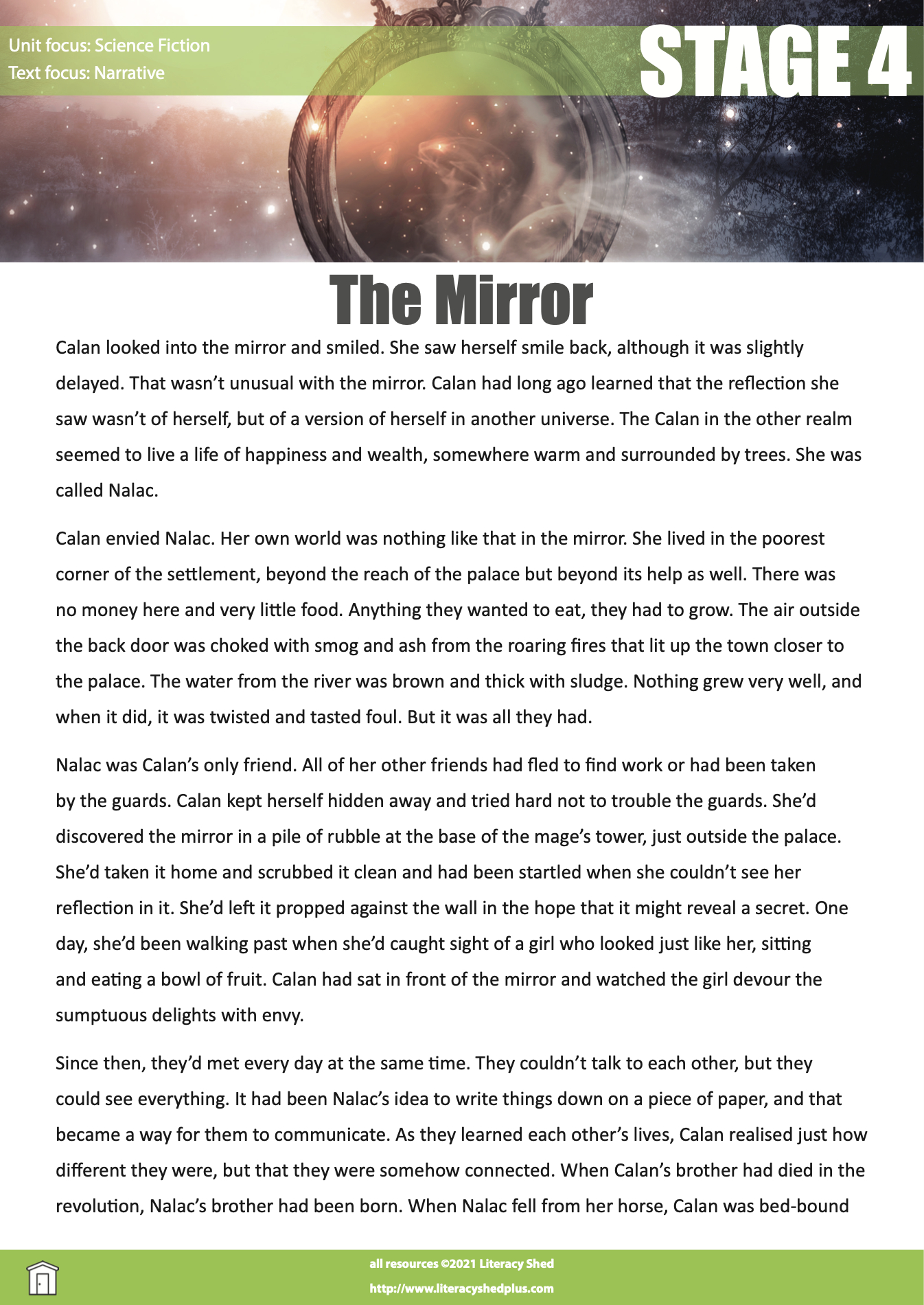 Literacy Shed Plus - Litshed Resource // The Mirror Stage 4 Comp intended for Science Fiction Reading Comprehension Worksheets