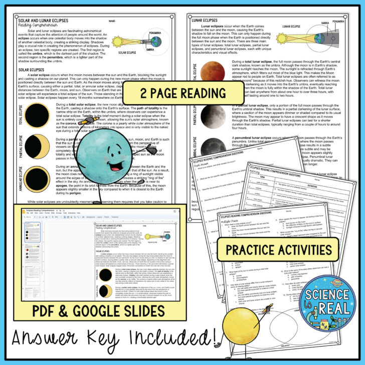 Solar Eclipse Reading Comprehension Worksheet