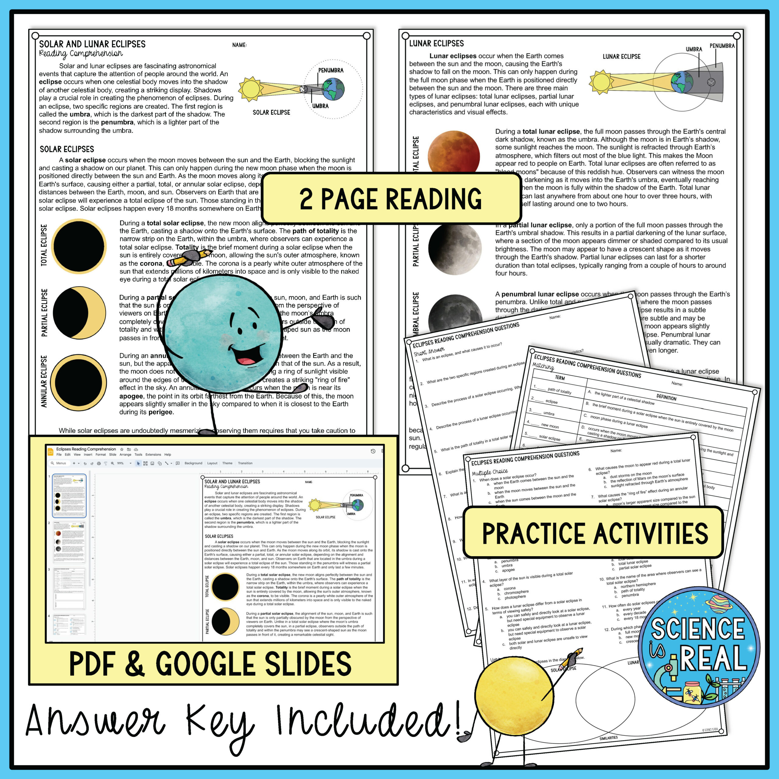 Lunar And Solar Eclipses Reading Comprehension And Questions throughout Solar Eclipse Reading Comprehension Worksheet