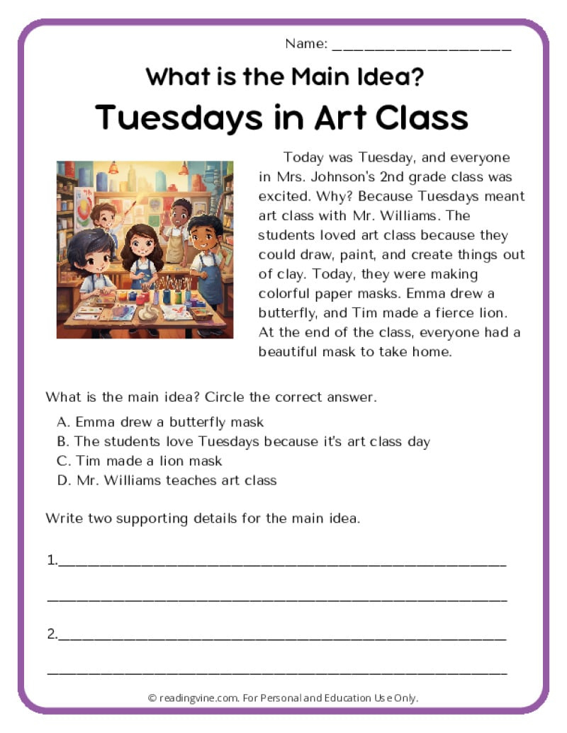 Main Idea Worksheets - Readingvine with Main Idea Reading Comprehension Worksheet
