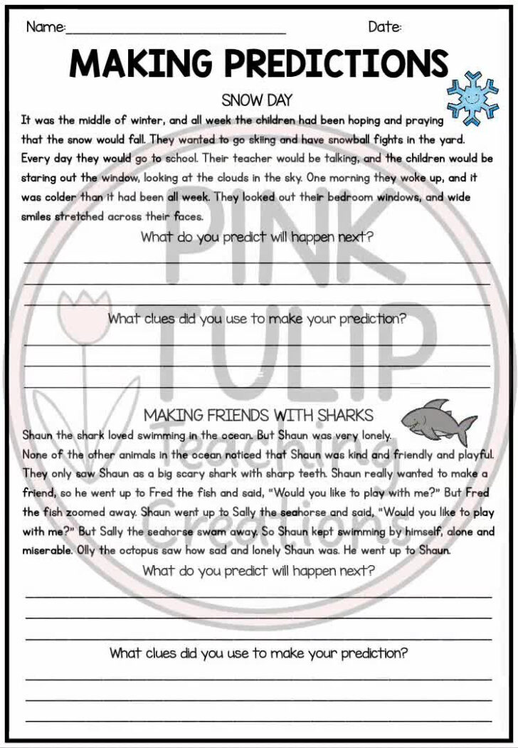 Prediction Reading Comprehension Worksheet