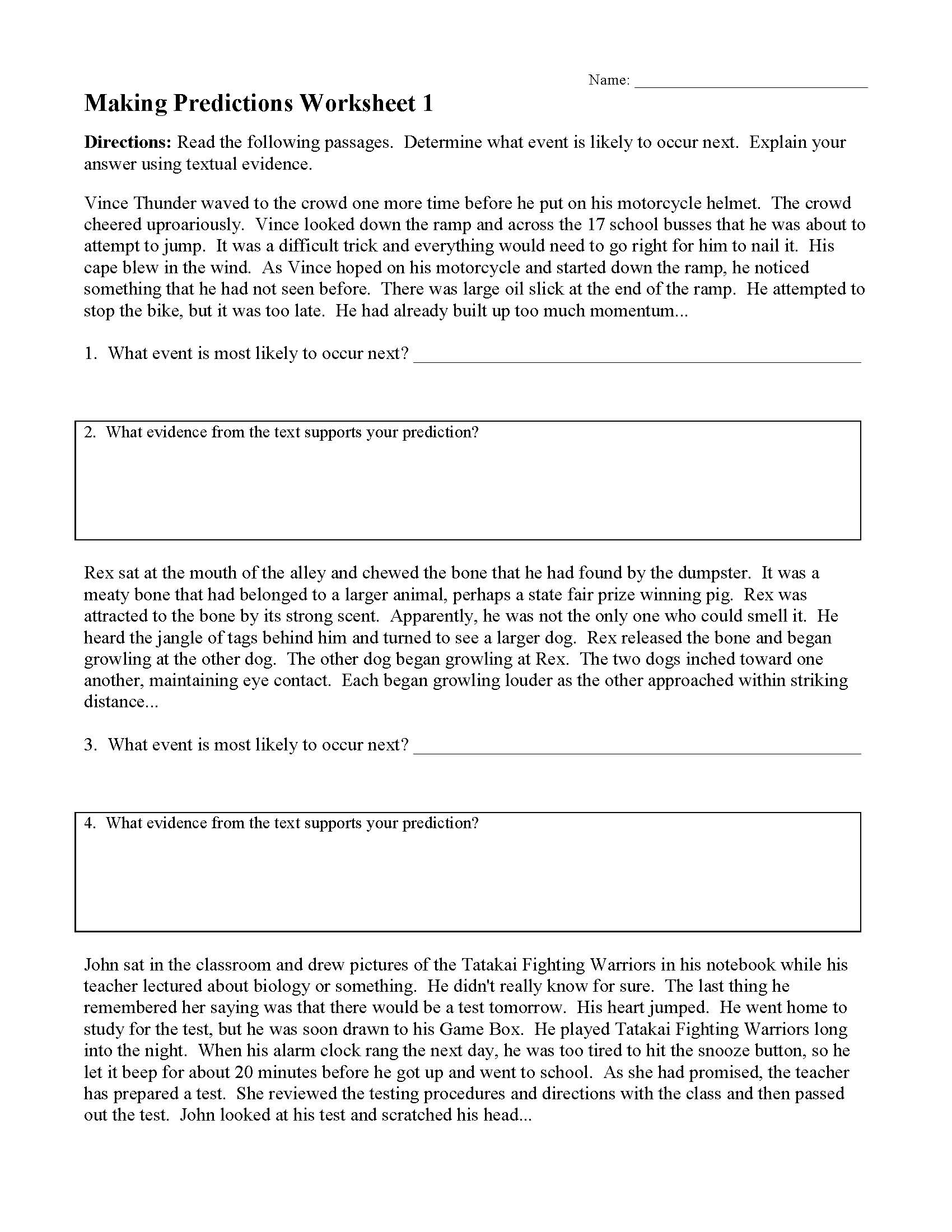 Making Predictions Worksheet 1 | Reading Activity with regard to Prediction Reading Comprehension Worksheet