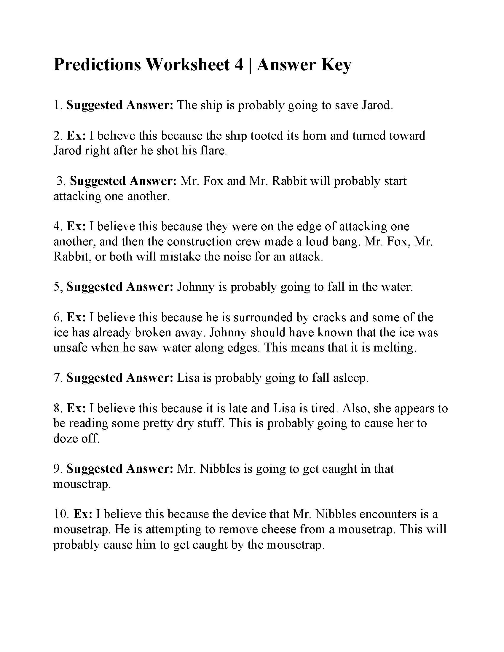 Making Predictions Worksheet 4 | Reading Activity in Prediction Reading Comprehension Worksheet