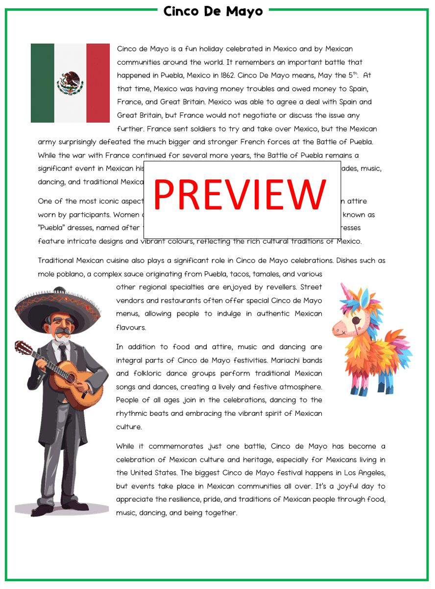 Mash &amp;gt; Cinco De Mayo Reading Comprehension Activity with regard to Mexico Reading Comprehension Text Worksheets