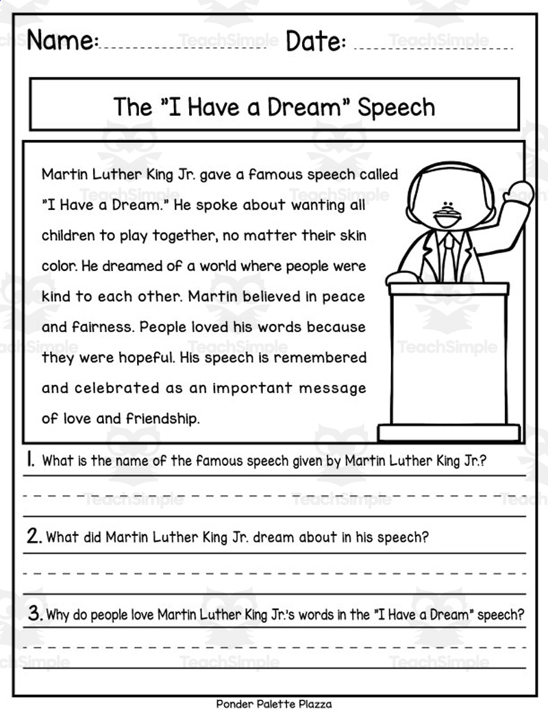 Mlk Day Reading Comprehension Passages + Answers inside Mlk Reading Comprehension Worksheet
