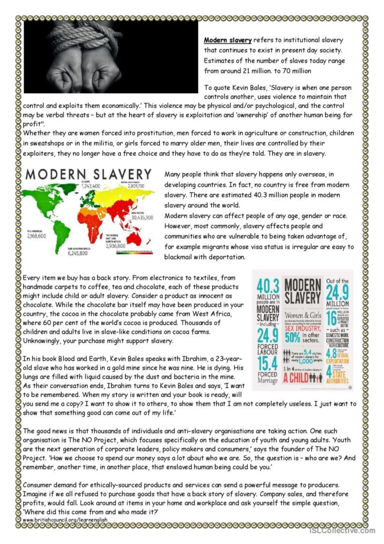 Modern Slavery Reading For Detail (D…: English Esl Worksheets Pdf with regard to Slavery Reading Comprehension Worksheets