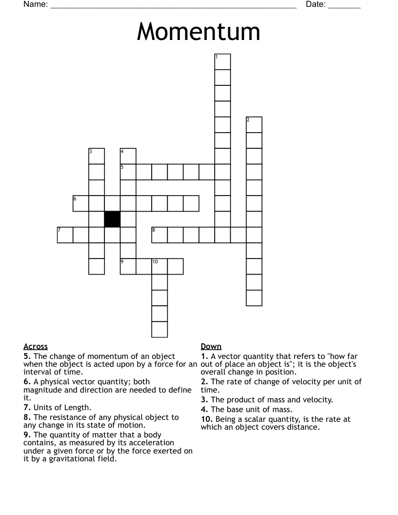 Momentum Crossword - Wordmint with regard to Momentum Reading Comprehension Worksheet