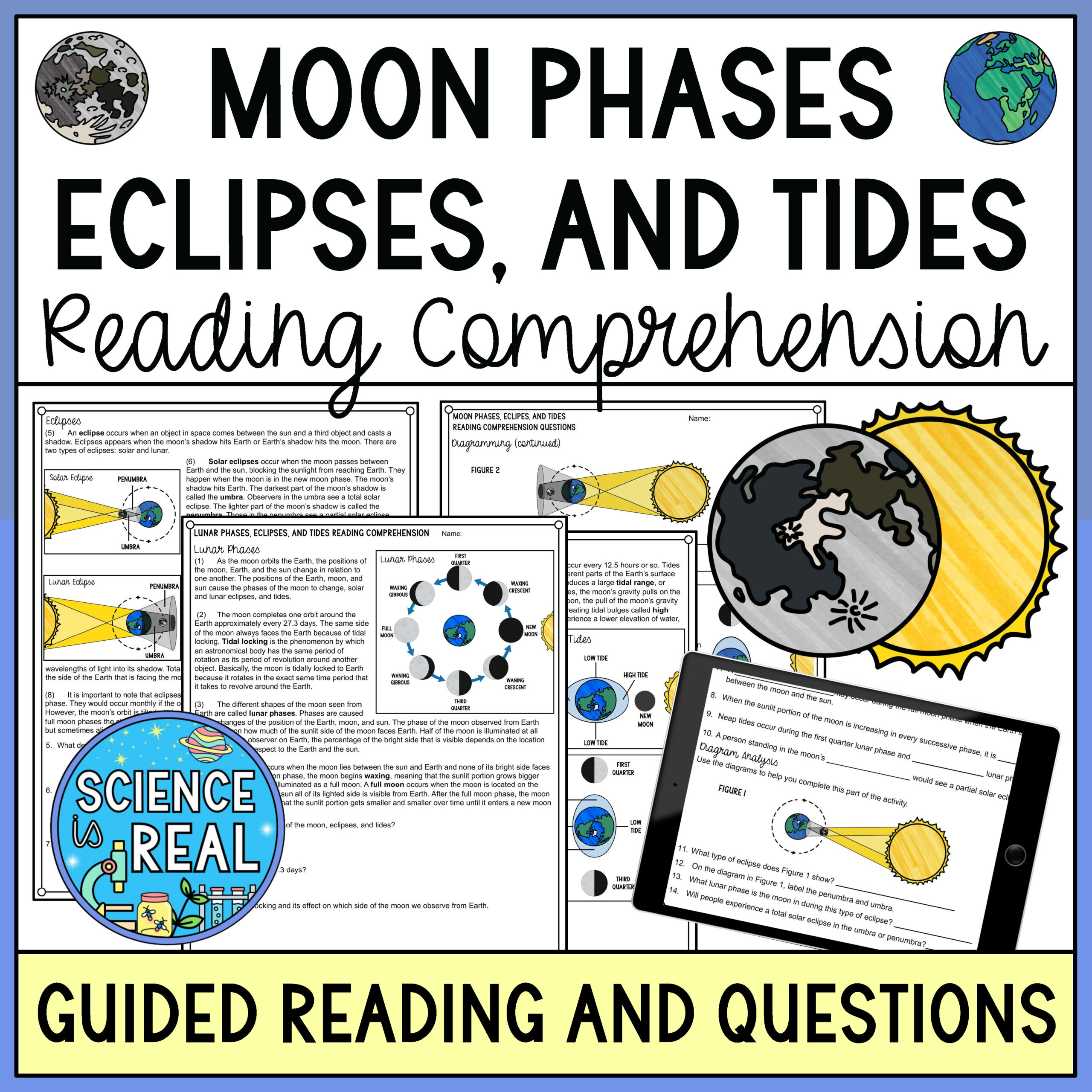 Moon Phases, Eclipses, And Tides Reading Comprehension Activity pertaining to Phases Of The Moon Reading Comprehension Worksheet