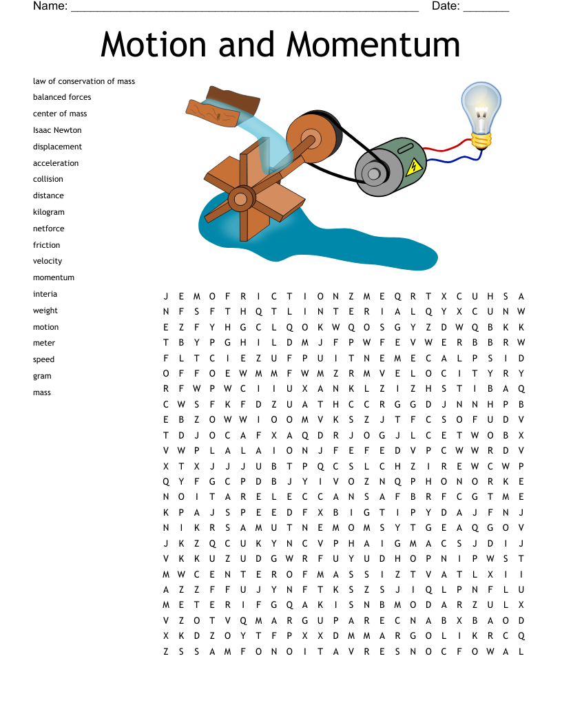 Motion And Momentum Word Search - Wordmint with regard to Momentum Reading Comprehension Worksheet