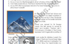 Mount Everest - Reading Comprehension - Esl Worksheetzhlebor intended for Mt. Everest Reading Comprehension Worksheets