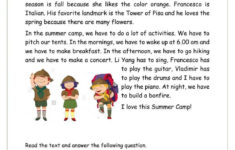 My Summer Camp Interactive Worksheet with Reading Comprehension Worksheets Liveworksheets