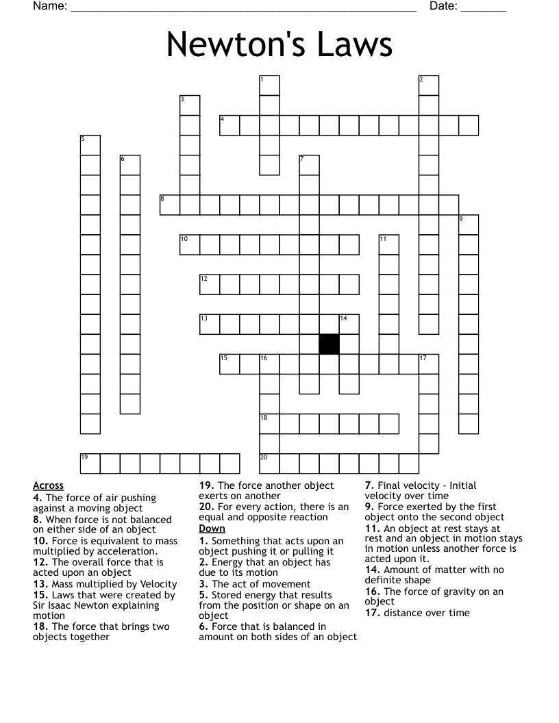 Newton&amp;#039;S Laws Crossword - Wordmint for Newton&amp;amp;#039;s Laws Reading Comprehension Worksheet
