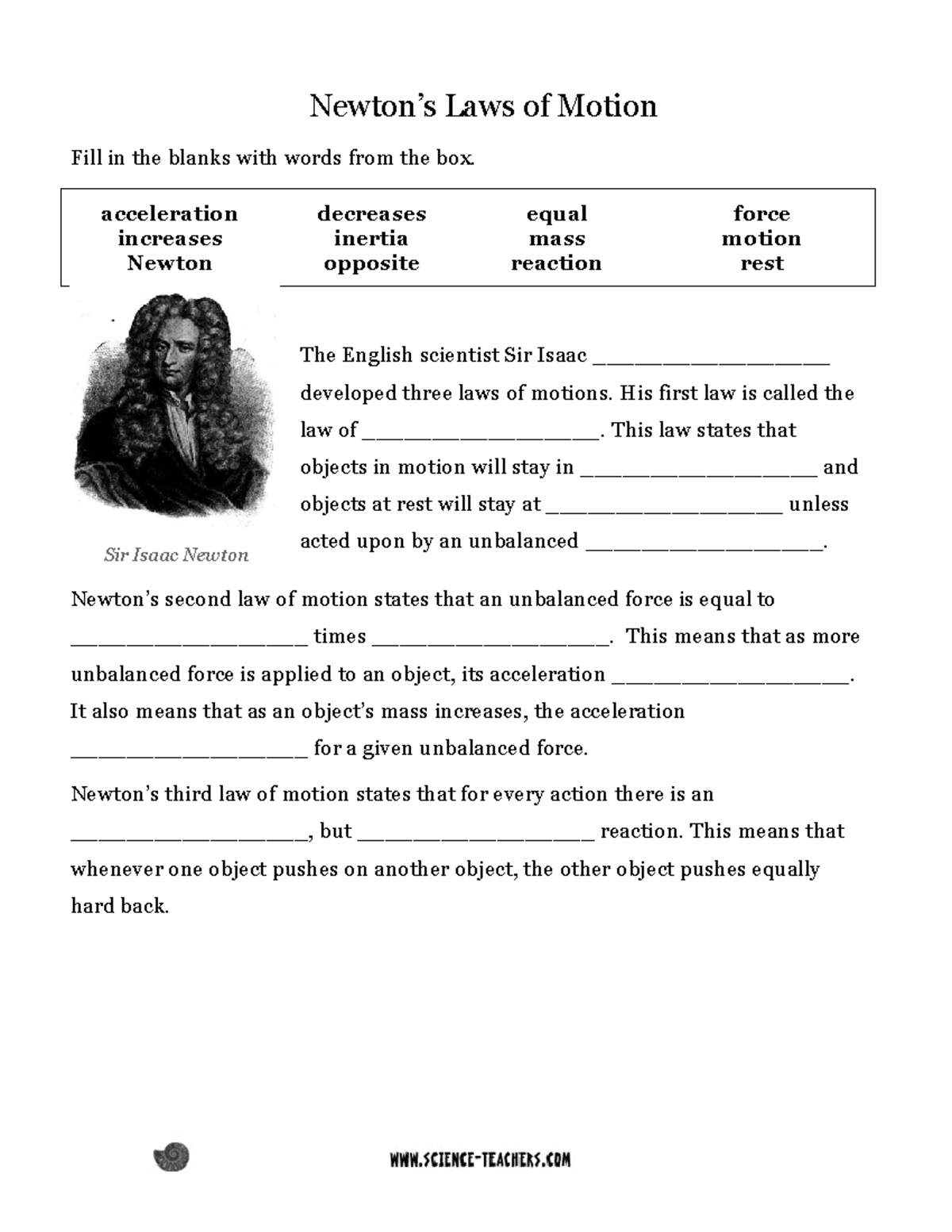 Newtons Laws Of Motion Cloze Worksheet - (Physics 101) - Studocu with regard to Newton&amp;#039;S Laws Of Motion Reading Comprehension Worksheet