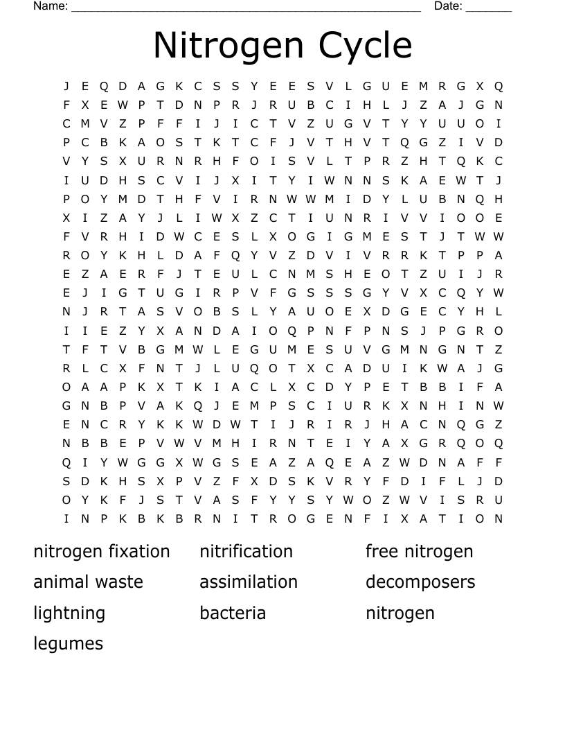 Nitrogen Cycle Word Search - Wordmint for Nitrogen Cycle Reading Comprehension Worksheet