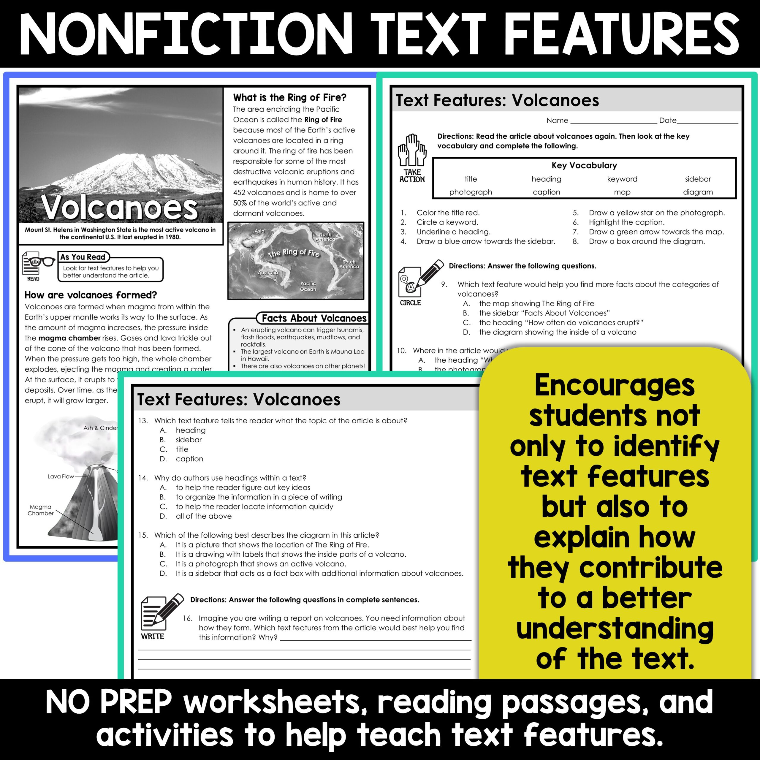 Nonfiction Text Features Activities For Informational Text for Text Features Reading Comprehension Worksheet