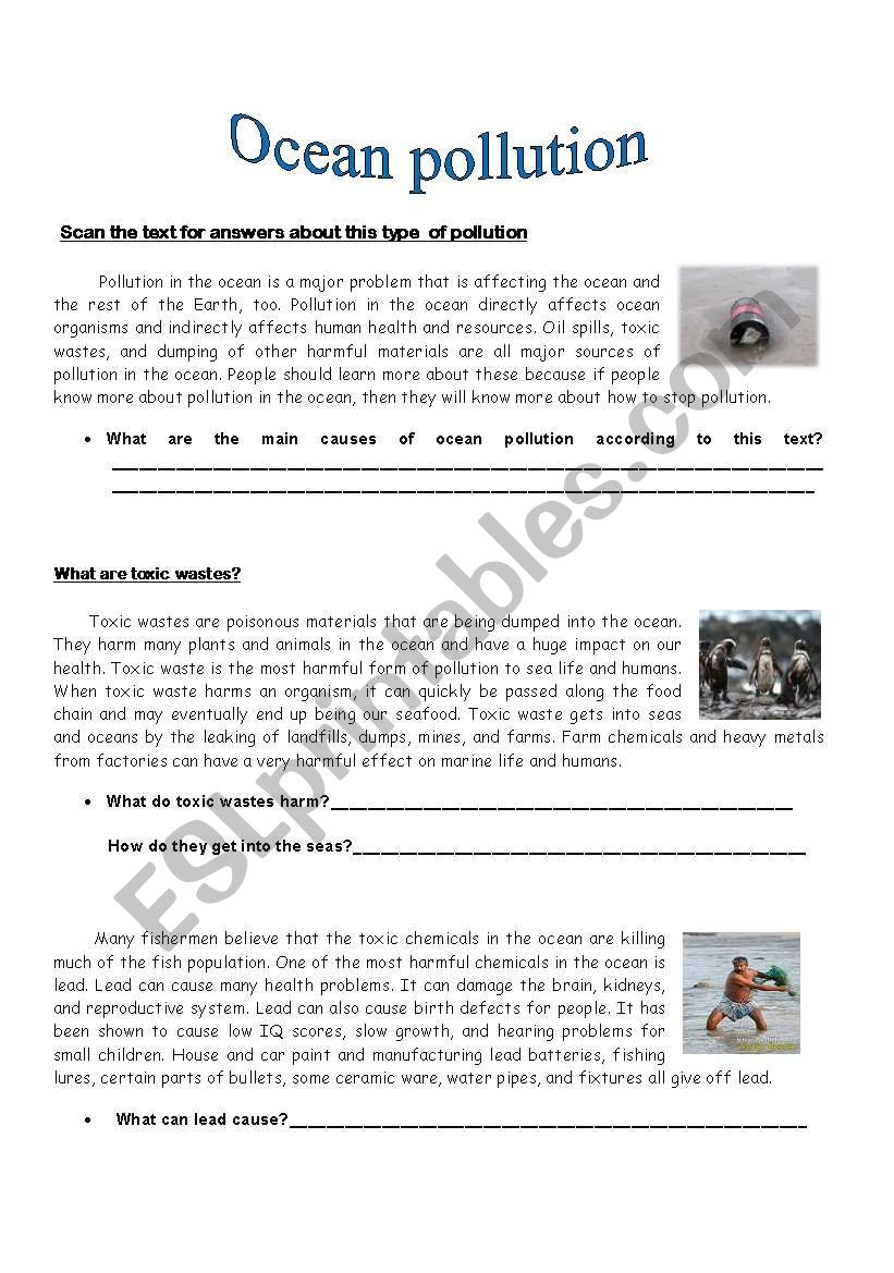 Ocean Pollution - Esl Worksheetmarta_ inside Ocean Pollution Comprehension Worksheets