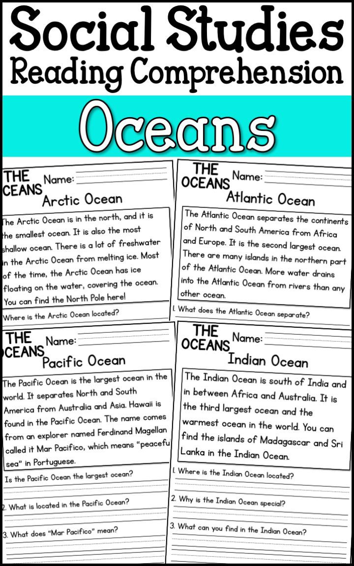 Oceans Social Studies Reading Comprehension Passages K-2 - A Page in Reading Comprehension Worksheets 2Nd Grade Social Studies
