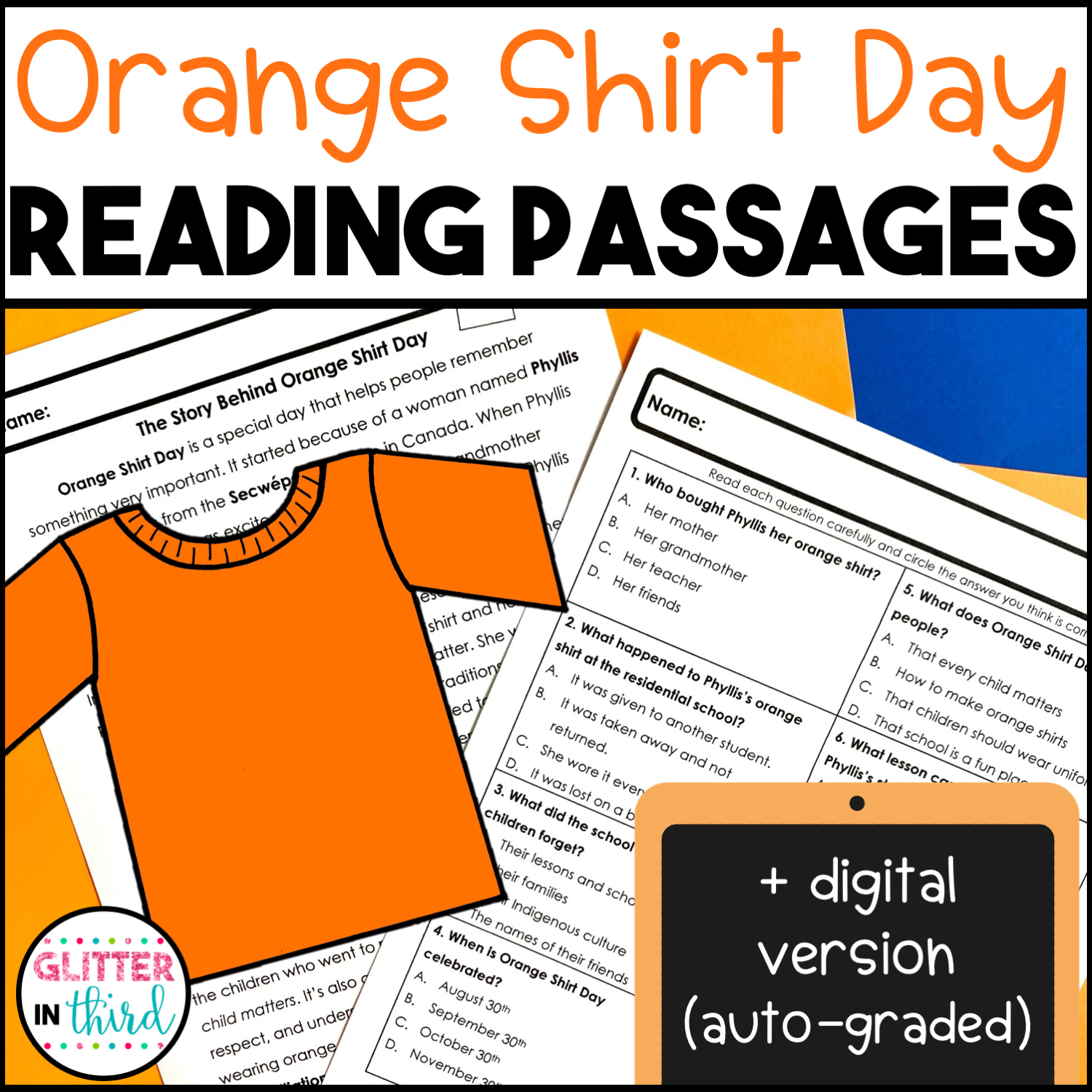 Orange Shirt Day Reading Comprehension Activities Passages for Patriot Day Reading Comprehension Worksheet
