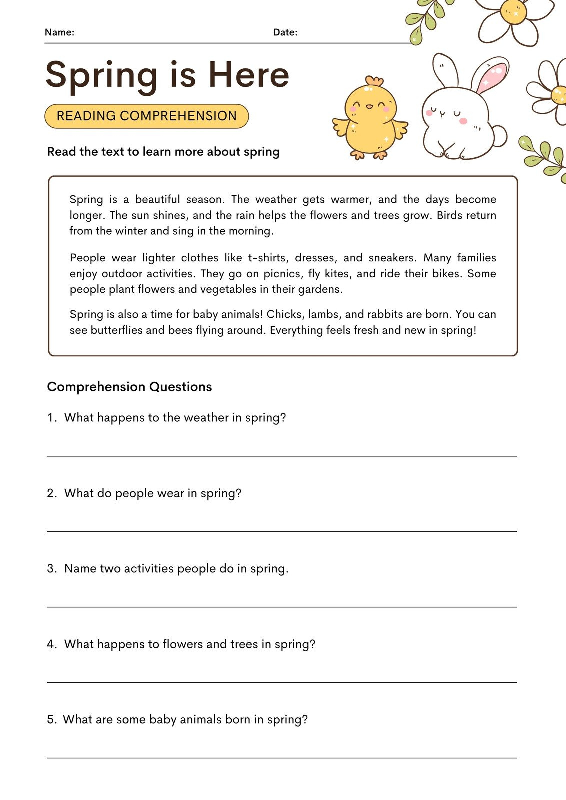 Page 5 - Customize 377+ Reading Comprehension Worksheets Templates for Spring Reading Comprehension Worksheets
