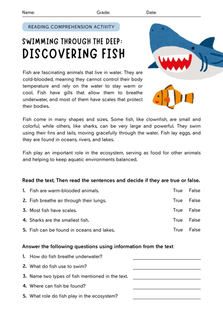 Free Printable Animal Comprehension Worksheets