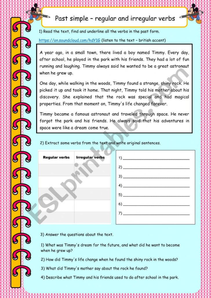 Present Simple Reading Comprehension Worksheets Irregular