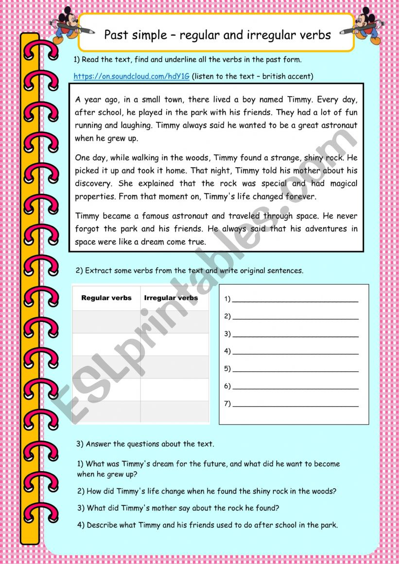 Past Simple - Reading Comprehension (Regular And Irregular Verbs inside Present Simple Reading Comprehension Worksheets Irregular