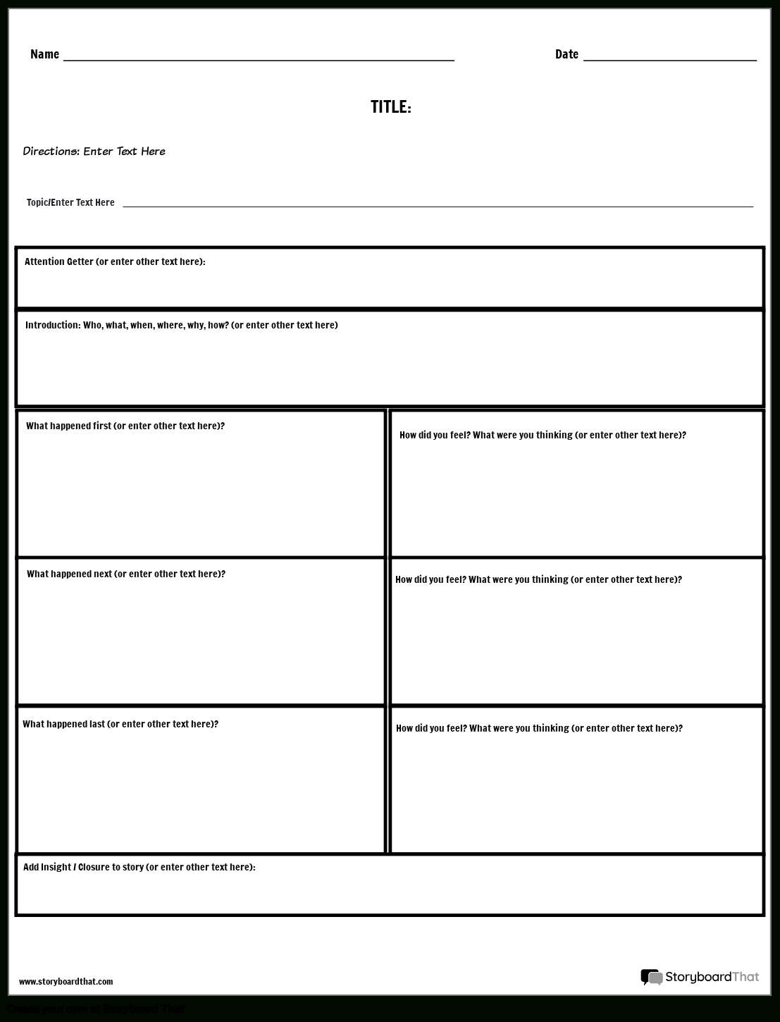 Personal Narrative Templates: Free From Storyboard That in Personal Narrative Reading Comprehension Worksheet