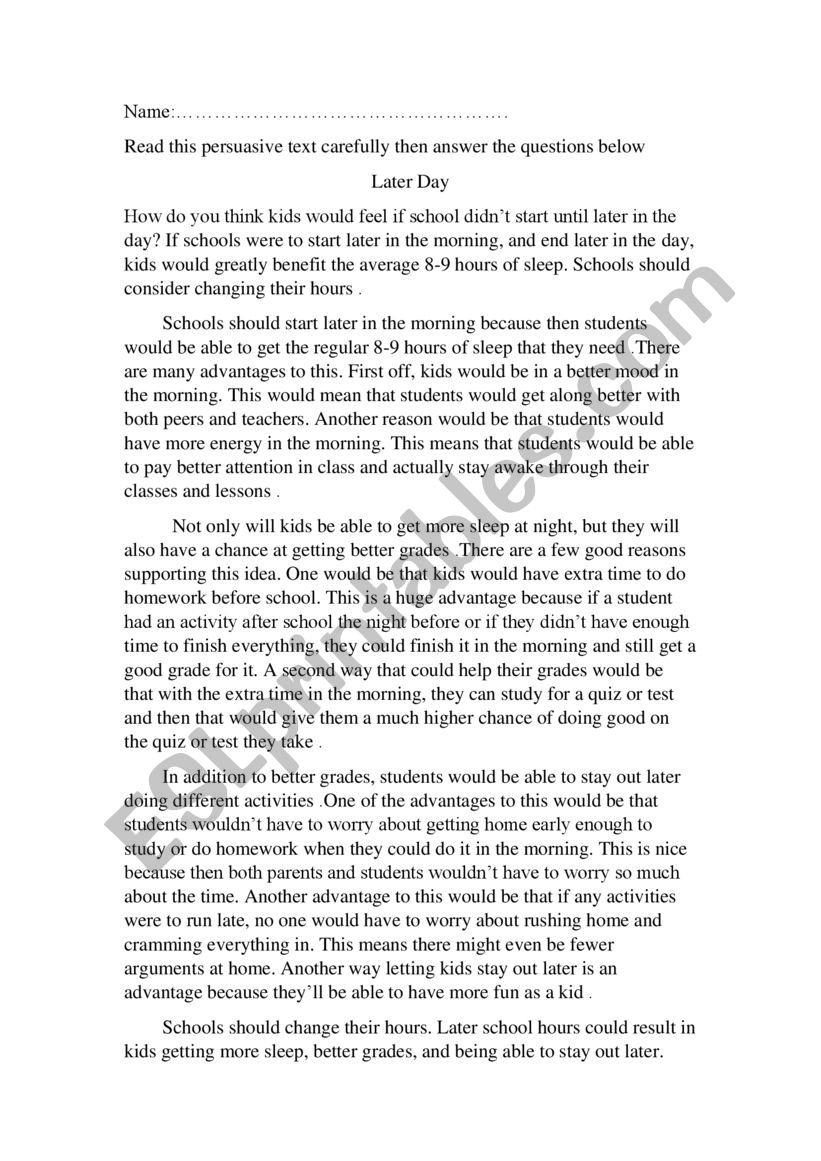 Persuasive Reading Passage - Esl Worksheetamanytharwat pertaining to Persuasive Reading Comprehension Worksheets