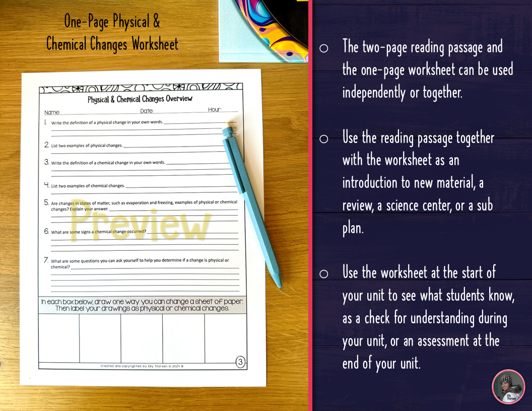 Physical And Chemical Changes Reading Comprehension And Worksheet inside Physical And Chemical Changes Reading Comprehension Worksheet